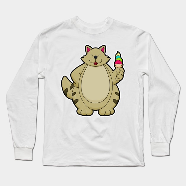 Cat with Waffle ice cream Long Sleeve T-Shirt by Markus Schnabel